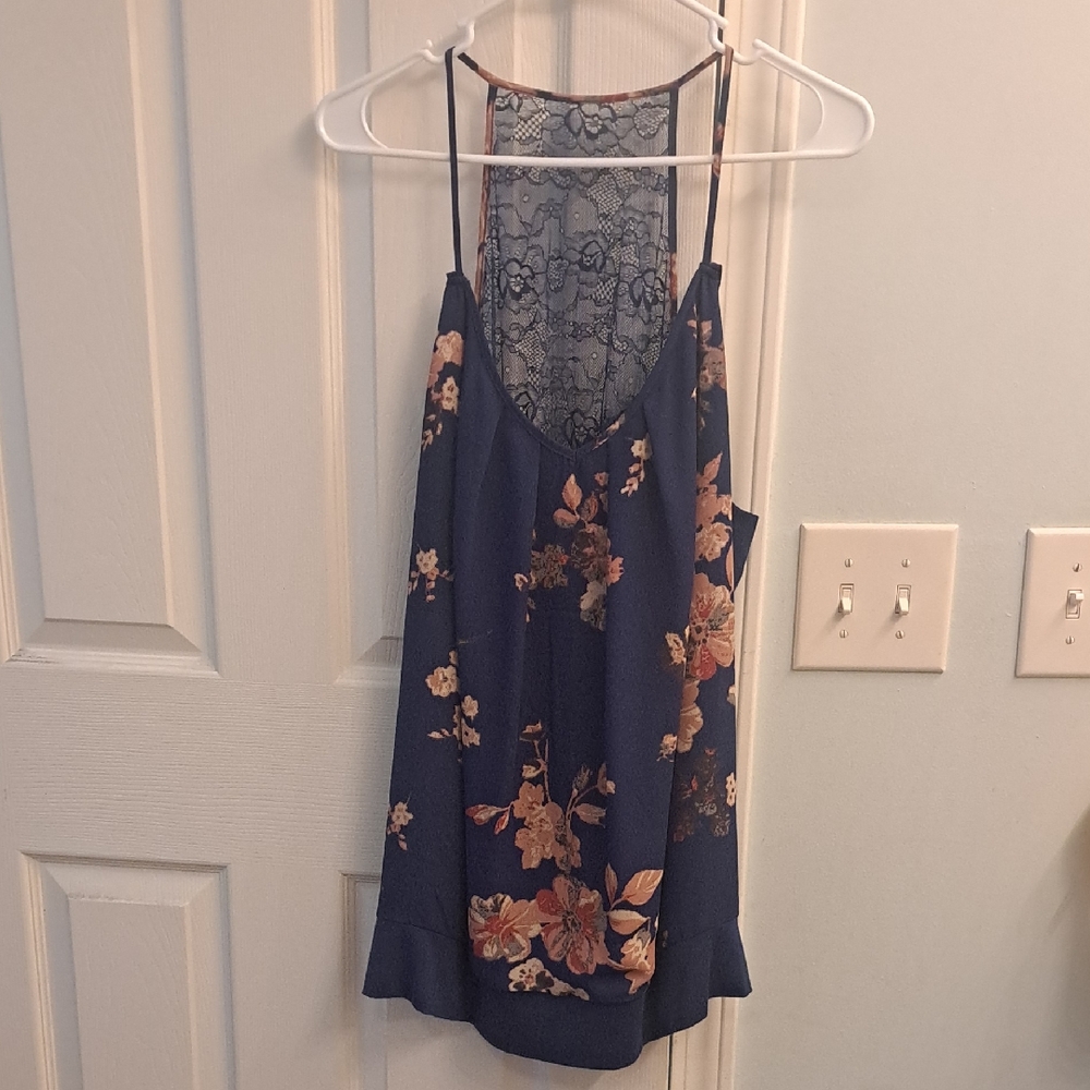 Maurices Navy Floral Lace Blouse
